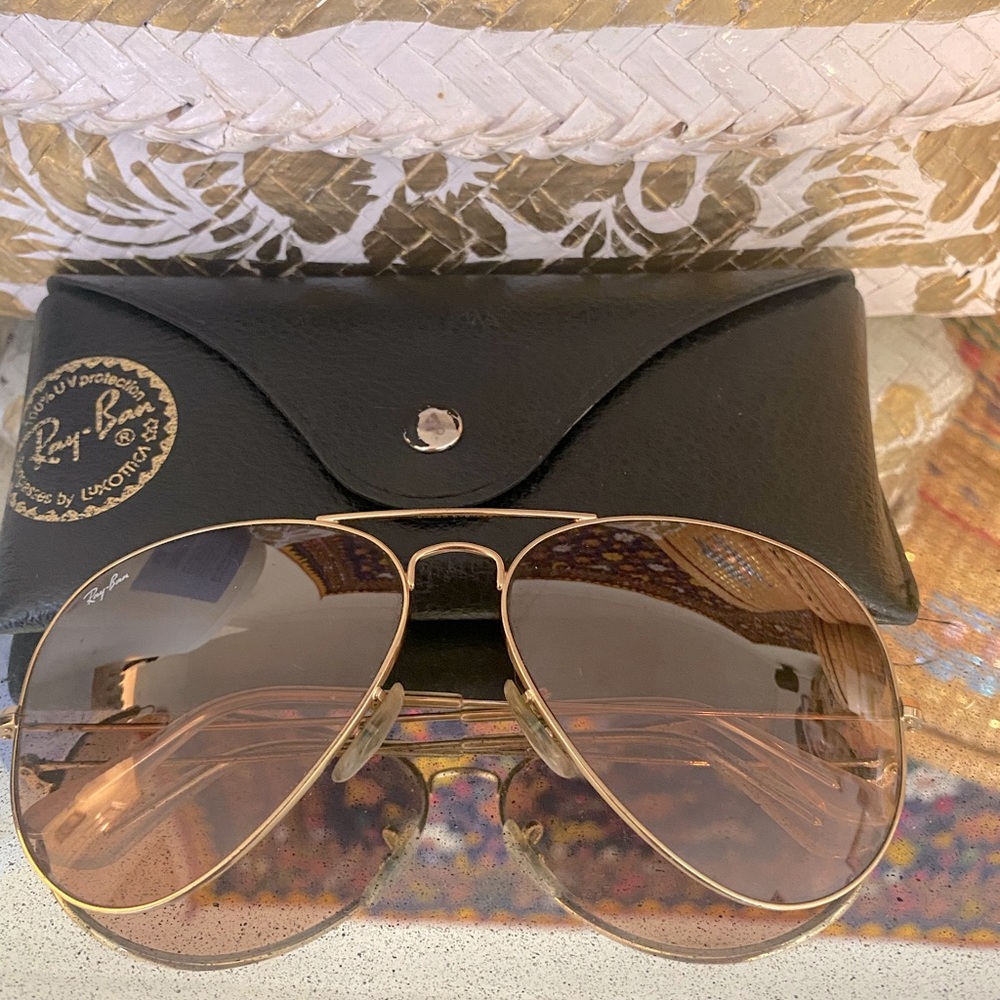 RayBan Aviators gold/pink lenses. Used good condition.